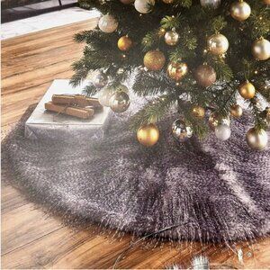 Designer Jason Wu Faux Fur Christmas Tree Skirt 56" Black White Long Feather NEW